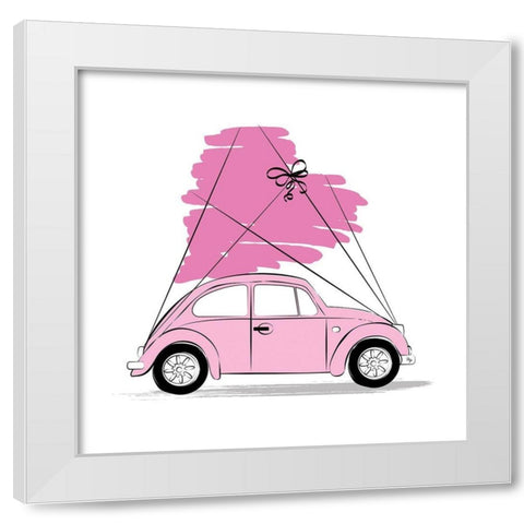 Love Car White Modern Wood Framed Art Print by Pavlova, Martina
