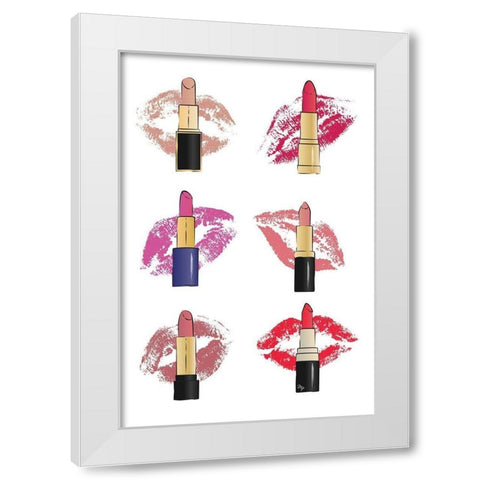 Lipsticks and Lips White Modern Wood Framed Art Print by Pavlova, Martina