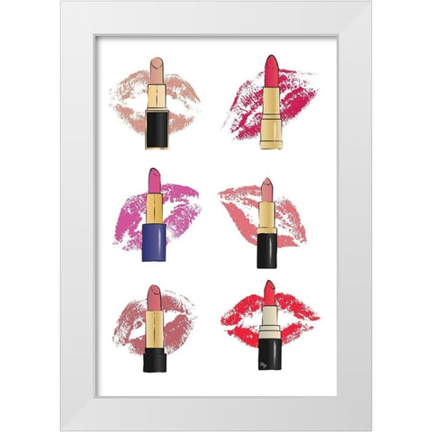 Lipsticks and Lips White Modern Wood Framed Art Print by Pavlova, Martina