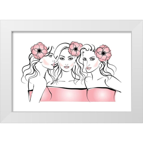 Flower Girls White Modern Wood Framed Art Print by Pavlova, Martina