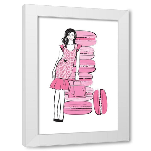 Pink Macaron Girl White Modern Wood Framed Art Print by Pavlova, Martina