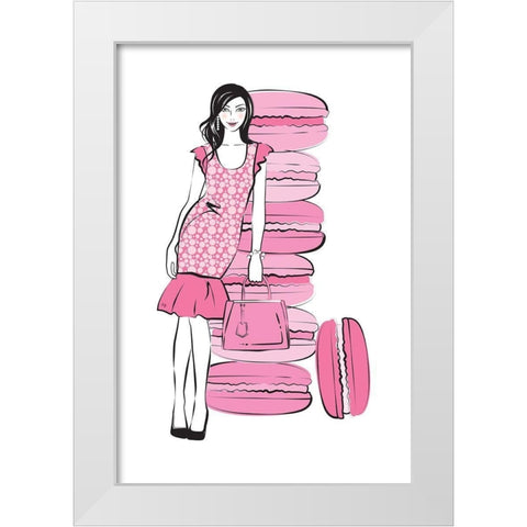 Pink Macaron Girl White Modern Wood Framed Art Print by Pavlova, Martina