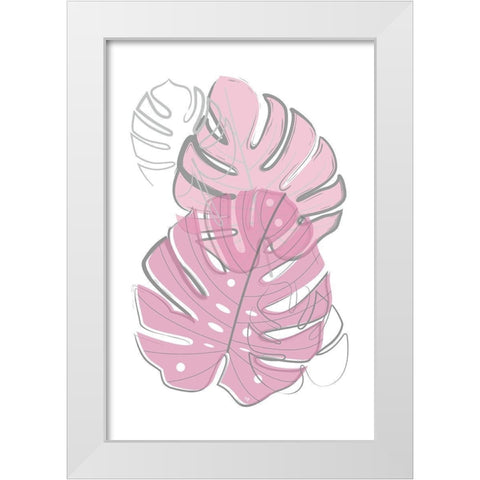 Pink Leaves White Modern Wood Framed Art Print by Pavlova, Martina