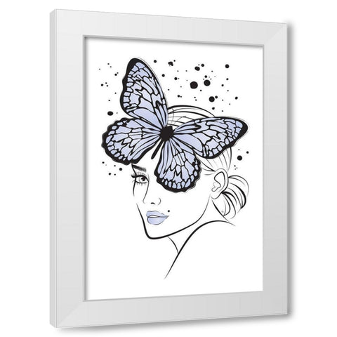 Lady Butterfly Blue White Modern Wood Framed Art Print by Pavlova, Martina