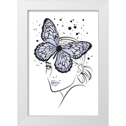 Lady Butterfly Blue White Modern Wood Framed Art Print by Pavlova, Martina