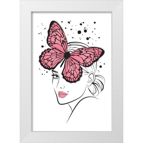 Lady Butterfly Pink White Modern Wood Framed Art Print by Pavlova, Martina