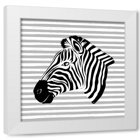 Striped Zebra White Modern Wood Framed Art Print by Pavlova, Martina