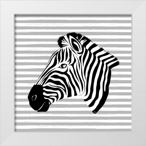 Striped Zebra White Modern Wood Framed Art Print by Pavlova, Martina
