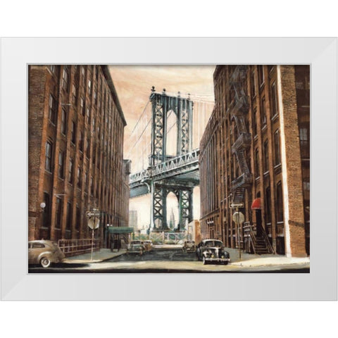 View to the Manhattan Bridge White Modern Wood Framed Art Print by Daniels, Matthew
