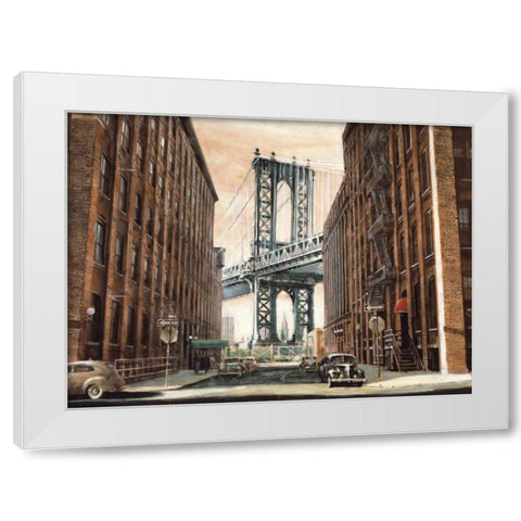 View to the Manhattan Bridge White Modern Wood Framed Art Print by Daniels, Matthew