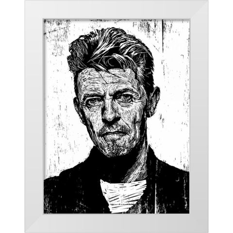 David Bowie White Modern Wood Framed Art Print by Shigley, Neil