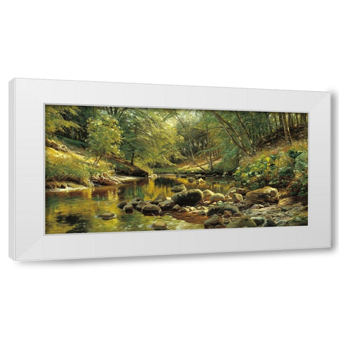 A Woodland River in Summer White Modern Wood Framed Art Print by Monsted, Peder