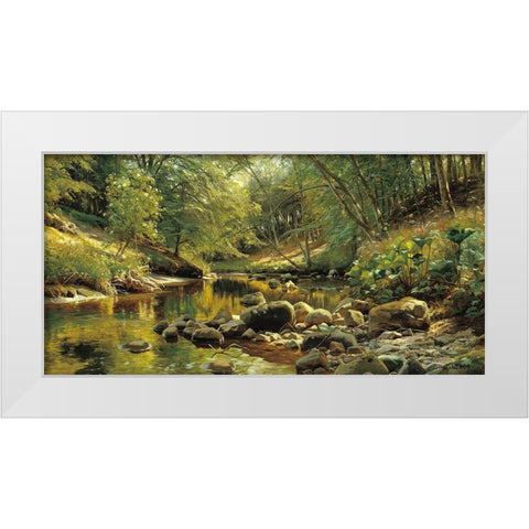 A Woodland River in Summer White Modern Wood Framed Art Print by Monsted, Peder