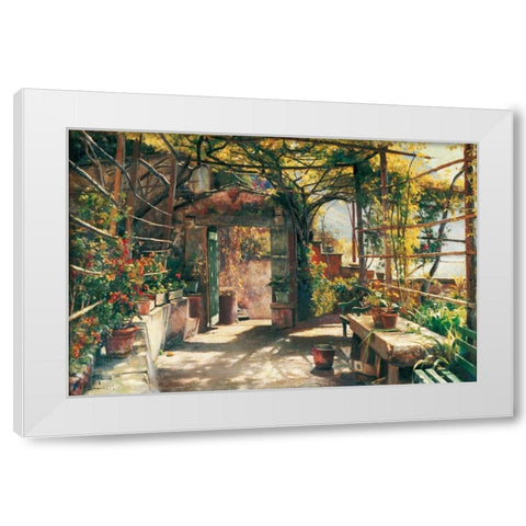 In the Pergola White Modern Wood Framed Art Print by Monsted, Peder