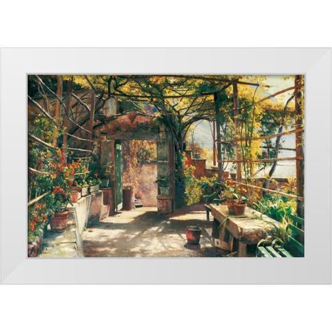 In the Pergola White Modern Wood Framed Art Print by Monsted, Peder