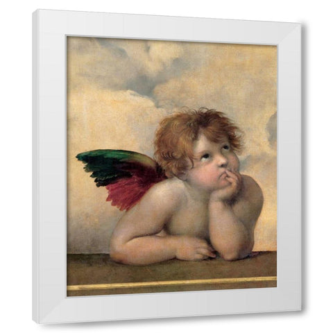 Angelo I - Madonna Sistina White Modern Wood Framed Art Print by Sanzio, Raffaello