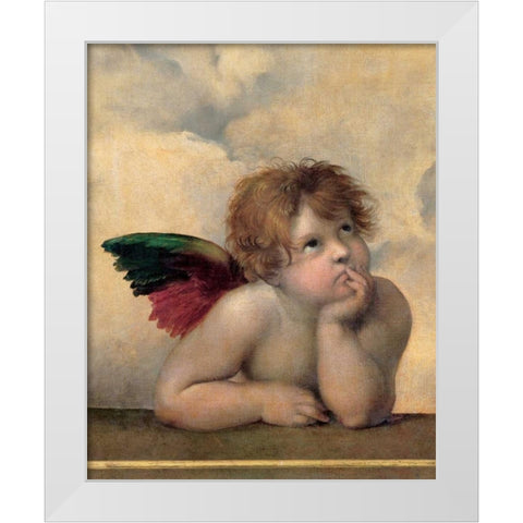 Angelo I - Madonna Sistina White Modern Wood Framed Art Print by Sanzio, Raffaello