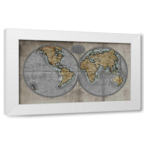 Map of the World White Modern Wood Framed Art Print by Brennan, Russell