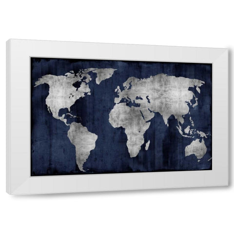 The World - Silver on Blue White Modern Wood Framed Art Print by Brennan, Russell