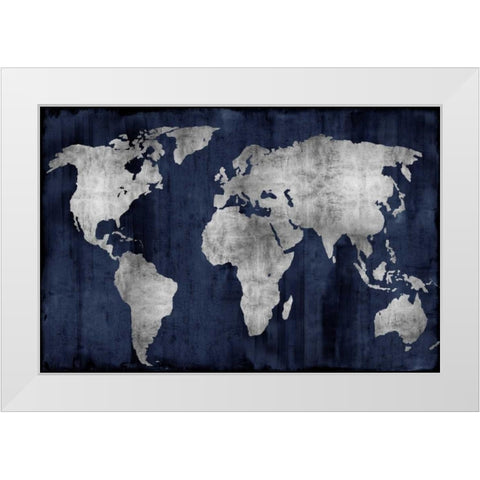 The World - Silver on Blue White Modern Wood Framed Art Print by Brennan, Russell