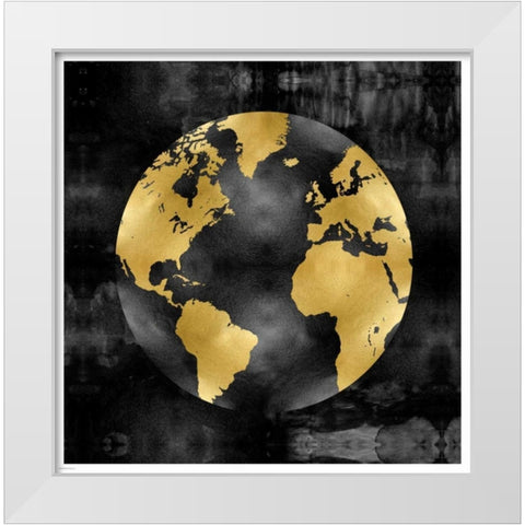 The Globe Gold on Black White Modern Wood Framed Art Print by Brennan, Russell