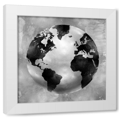 Silver Globe White Modern Wood Framed Art Print by Brennan, Russell