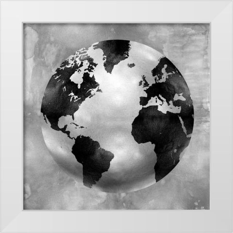 Silver Globe White Modern Wood Framed Art Print by Brennan, Russell