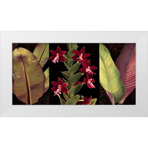Red Orchids and Palm Leaves White Modern Wood Framed Art Print by Jimenez, Rodolfo
