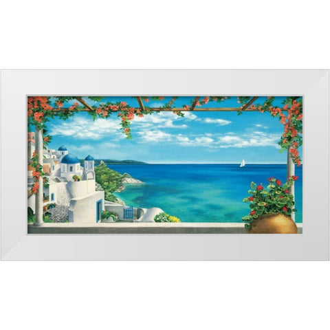 Village in Greece White Modern Wood Framed Art Print by Dominguez, Robert