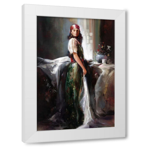 Girl By The Window White Modern Wood Framed Art Print by Di Scenza, Ron