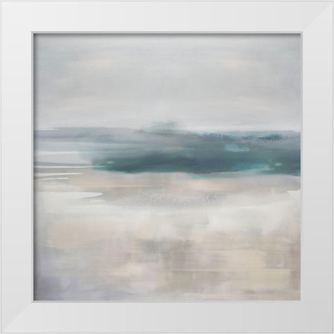 Pause in Aqua White Modern Wood Framed Art Print by Springer, Rachel