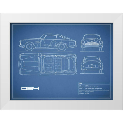 Aston DB4 -Blue White Modern Wood Framed Art Print by Rogan, Mark