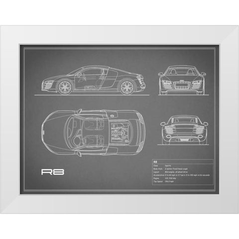 Audi R8 V10-Grey White Modern Wood Framed Art Print by Rogan, Mark