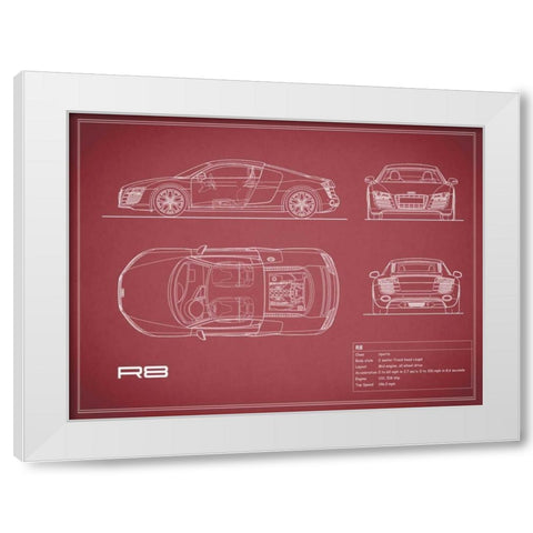 Audi R8 V10-Maroon White Modern Wood Framed Art Print by Rogan, Mark