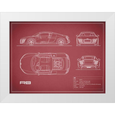 Audi R8 V10-Maroon White Modern Wood Framed Art Print by Rogan, Mark