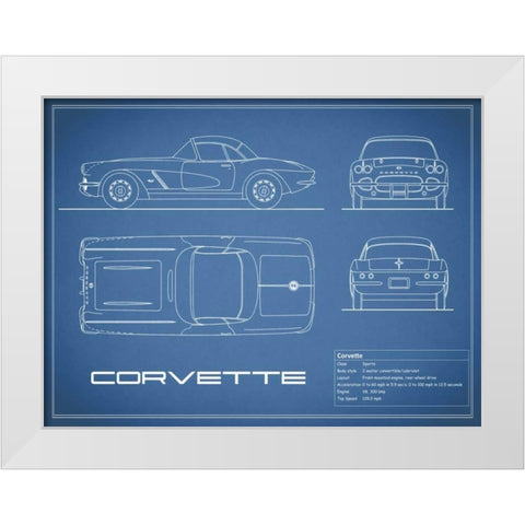 Corvette 33BHP-Blue White Modern Wood Framed Art Print by Rogan, Mark