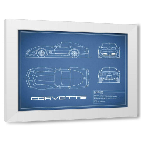 Corvette C3-Blue White Modern Wood Framed Art Print by Rogan, Mark