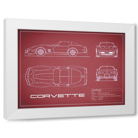 Corvette C3-Maroon White Modern Wood Framed Art Print by Rogan, Mark