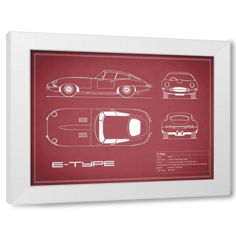 Jaguar E-Type-Maroon White Modern Wood Framed Art Print by Rogan, Mark