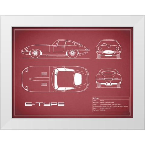 Jaguar E-Type-Maroon White Modern Wood Framed Art Print by Rogan, Mark