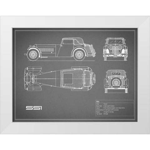 Jaguar SS1-Grey White Modern Wood Framed Art Print by Rogan, Mark