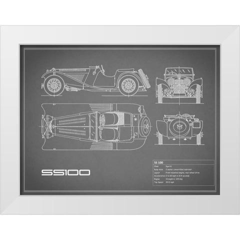 Jaguar SS-100-Grey White Modern Wood Framed Art Print by Rogan, Mark