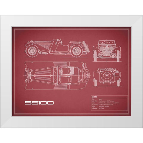 Jaguar SS-100-Maroon White Modern Wood Framed Art Print by Rogan, Mark