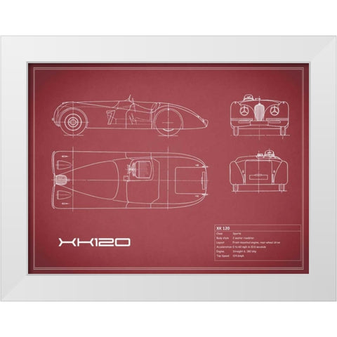 Jaguar XK-120-Maroon White Modern Wood Framed Art Print by Rogan, Mark