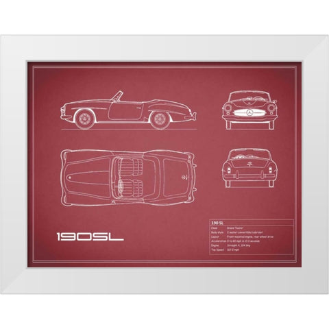 Mercedes 190-SL-Maroon White Modern Wood Framed Art Print by Rogan, Mark