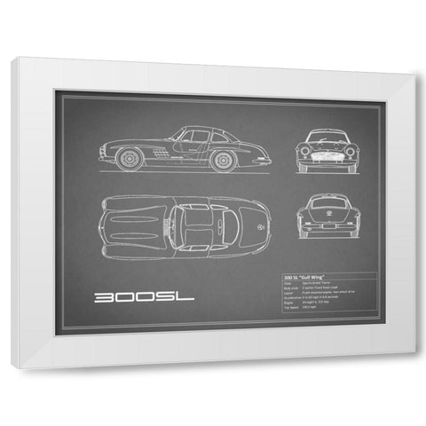 Mercedes 300SL Gullwing-Grey White Modern Wood Framed Art Print by Rogan, Mark