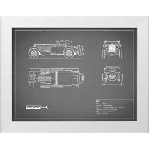 Mercedes SSK-Grey White Modern Wood Framed Art Print by Rogan, Mark