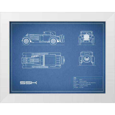 Mercedes SSK-Blue White Modern Wood Framed Art Print by Rogan, Mark