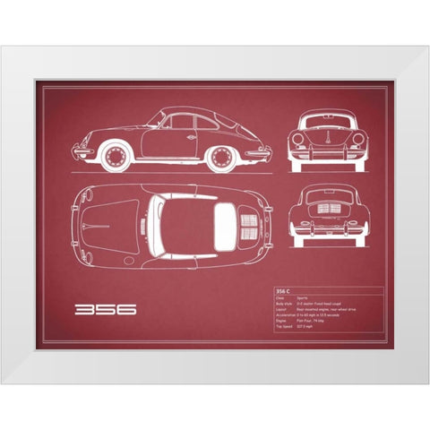 Porsche 356C-Maroon White Modern Wood Framed Art Print by Rogan, Mark