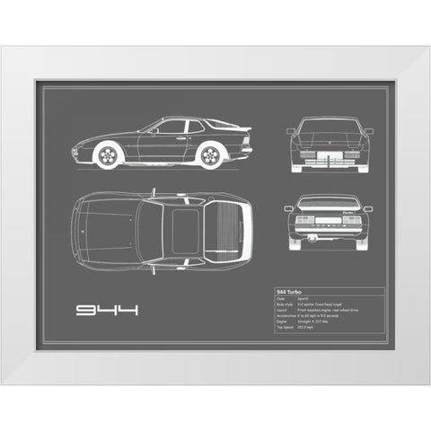 Porsche 944 Turbo-Grey White Modern Wood Framed Art Print by Rogan, Mark